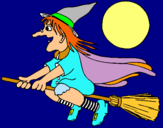 Dibuix Bruixa en escombra voladora pintat per arnau