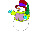 Dibuix ninot de neu amb arbre pintat per NINOT  DE  NEU