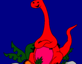 Dibuix Diplodocus assegut  pintat per BERNAT PASCUAL