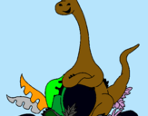 Dibuix Diplodocus assegut  pintat per LUCÍA