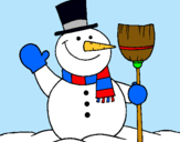 Dibuix ninot de neu amb escombra pintat per olga