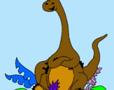 Dibuix Diplodocus assegut  pintat per LAIA ANTON