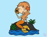 Dibuix Sirena asseguda en una roca amb un cargol pintat per thate