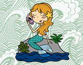 Dibuix Sirena asseguda en una roca amb un cargol pintat per 221900
