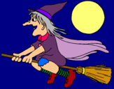 Dibuix Bruixa en escombra voladora pintat per laura