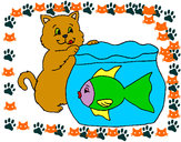 Dibuix Gat i peix  pintat per estherclua