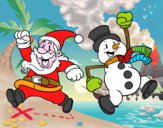 Santa Claus i ninot de neu saltant