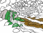 Dibuix Paisatge de bosc amb un riu pintat per Marialluis