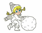 Nena amb gran bola de neu