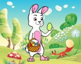 Dibuix Conillet amb ou de Pasqua pintat per MARIAJUAN