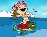 Nena amb tortuga de mar